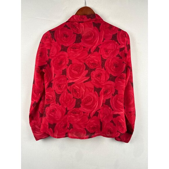Apostrophe Petite Red Rose Pattern Button-Up Blouse 6P - Picture 5 of 5